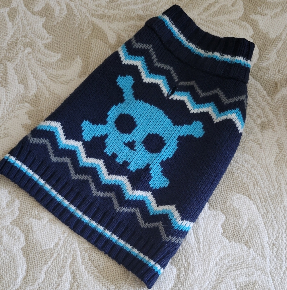 Dog Navy Blue Skull Pattern Sweater Small Knit